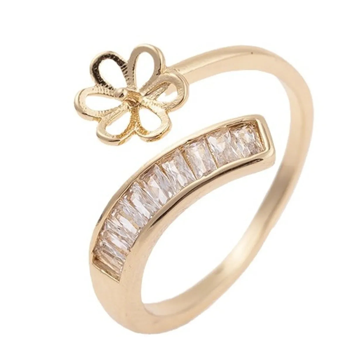 Simple Style Flower Copper Plating Inlay Zircon Open Rings