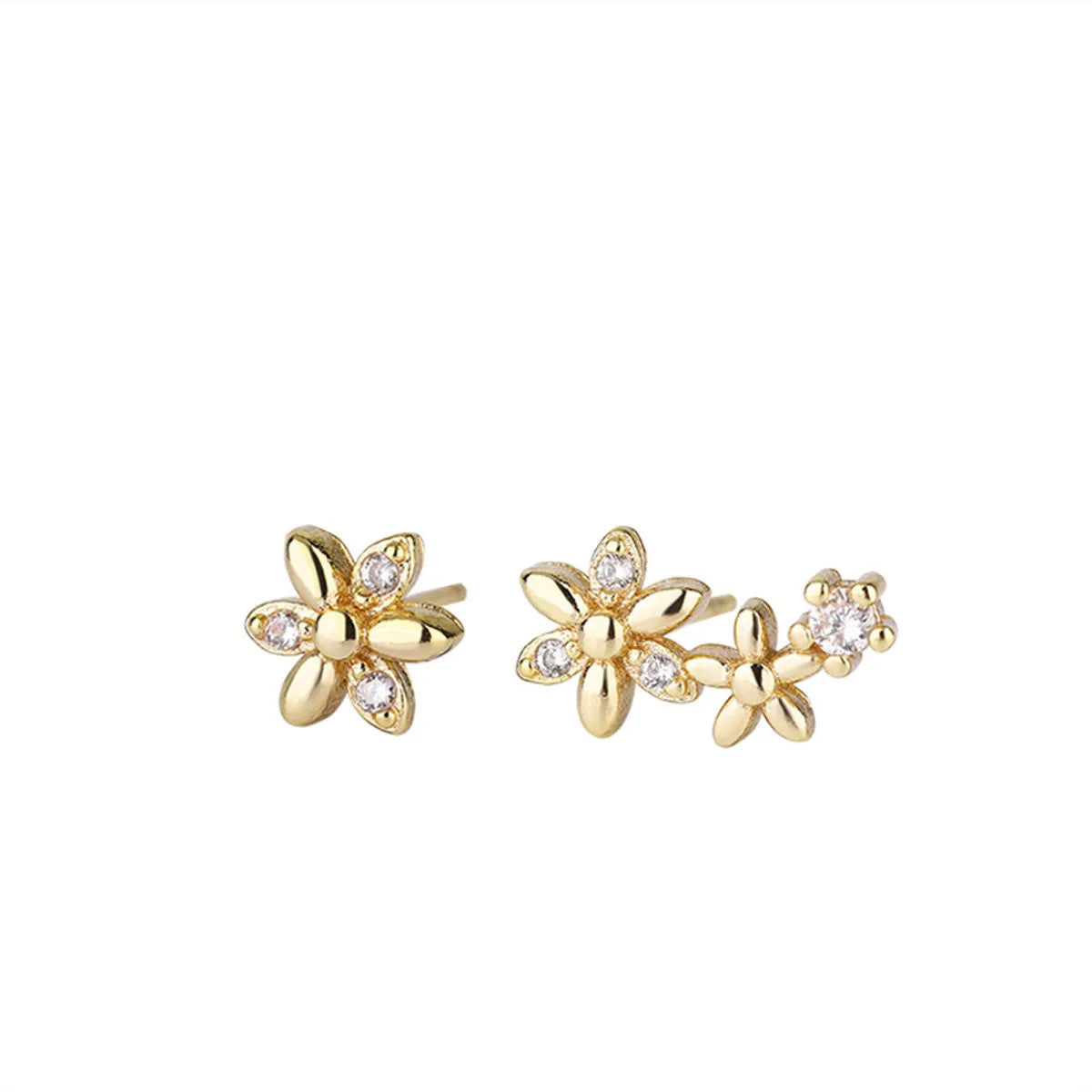 Simple Style Flower Copper Plating Rhinestones Ear Studs 1 Pair