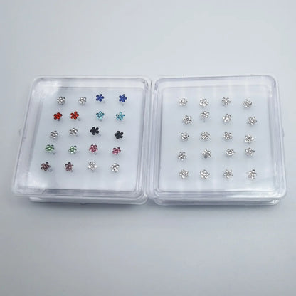 Simple Style Flower Copper Silver Plated Rhinestones Nose Studs In Bulk