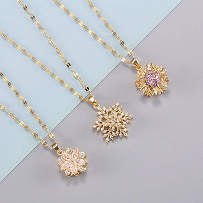 Simple Style Flower Copper Zircon Pendant Necklace In Bulk