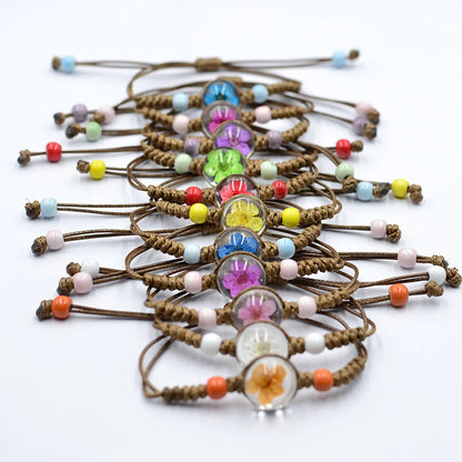 Simple Style Flower Dried Flower Glass Knitting Women'S Bracelets