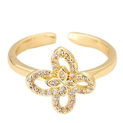 Simple Style Flower Metal Plating Inlay Zircon Women's Open Rings