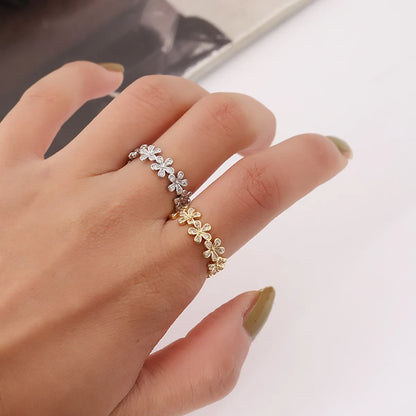 Simple Style Flower Metal Plating Inlay Zircon Women's Open Rings