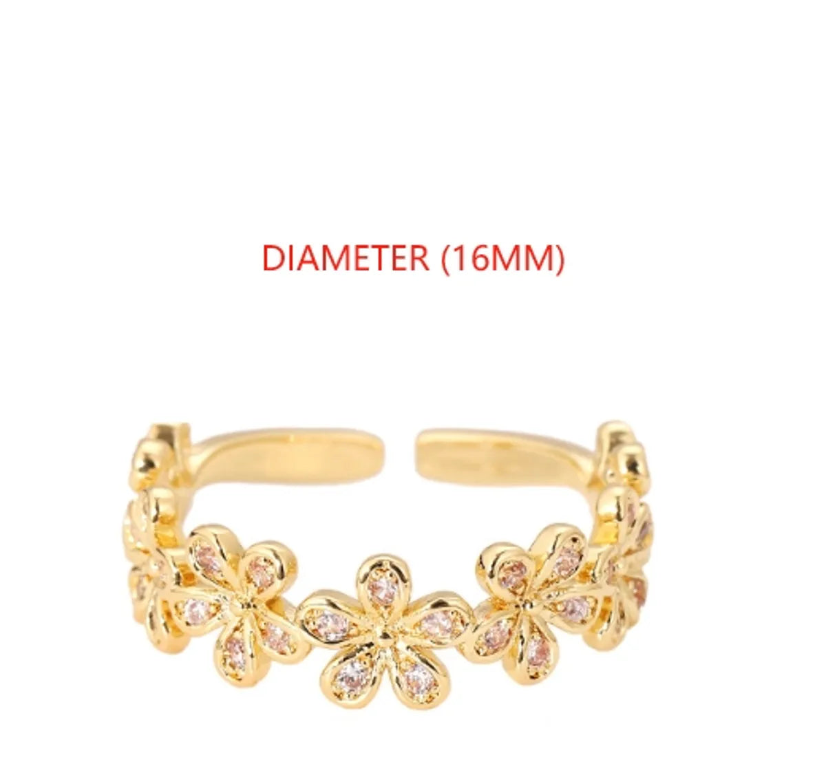 Simple Style Flower Metal Plating Inlay Zircon Women's Open Rings