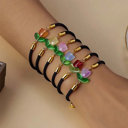 Simple Style Flower Resin Polyester Braid Women's Bracelets