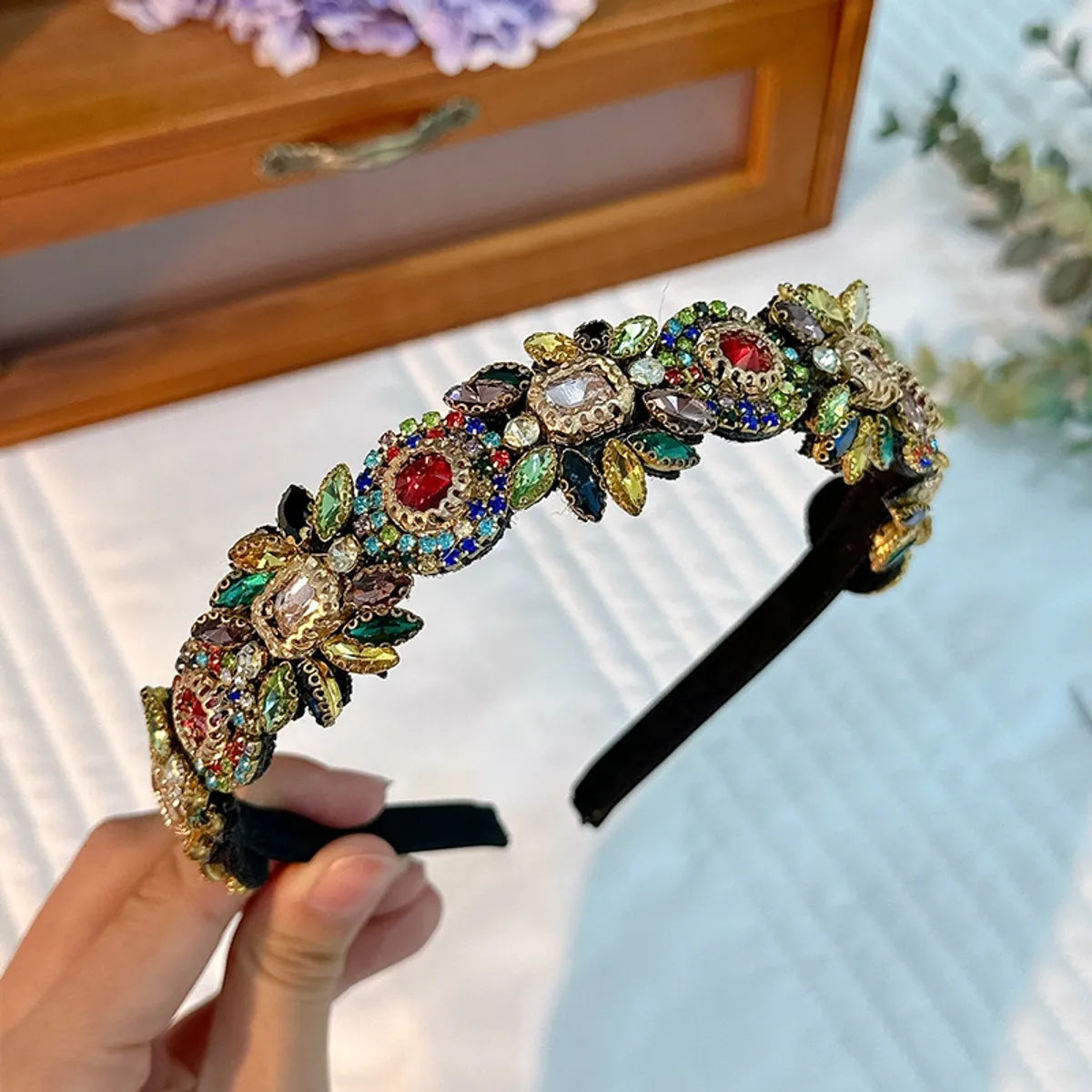 Simple Style Flower Rhinestone Patchwork Hair Band