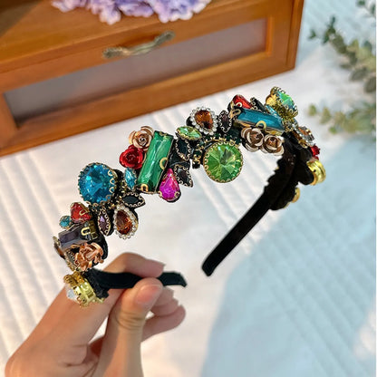 Simple Style Flower Rhinestone Patchwork Hair Band