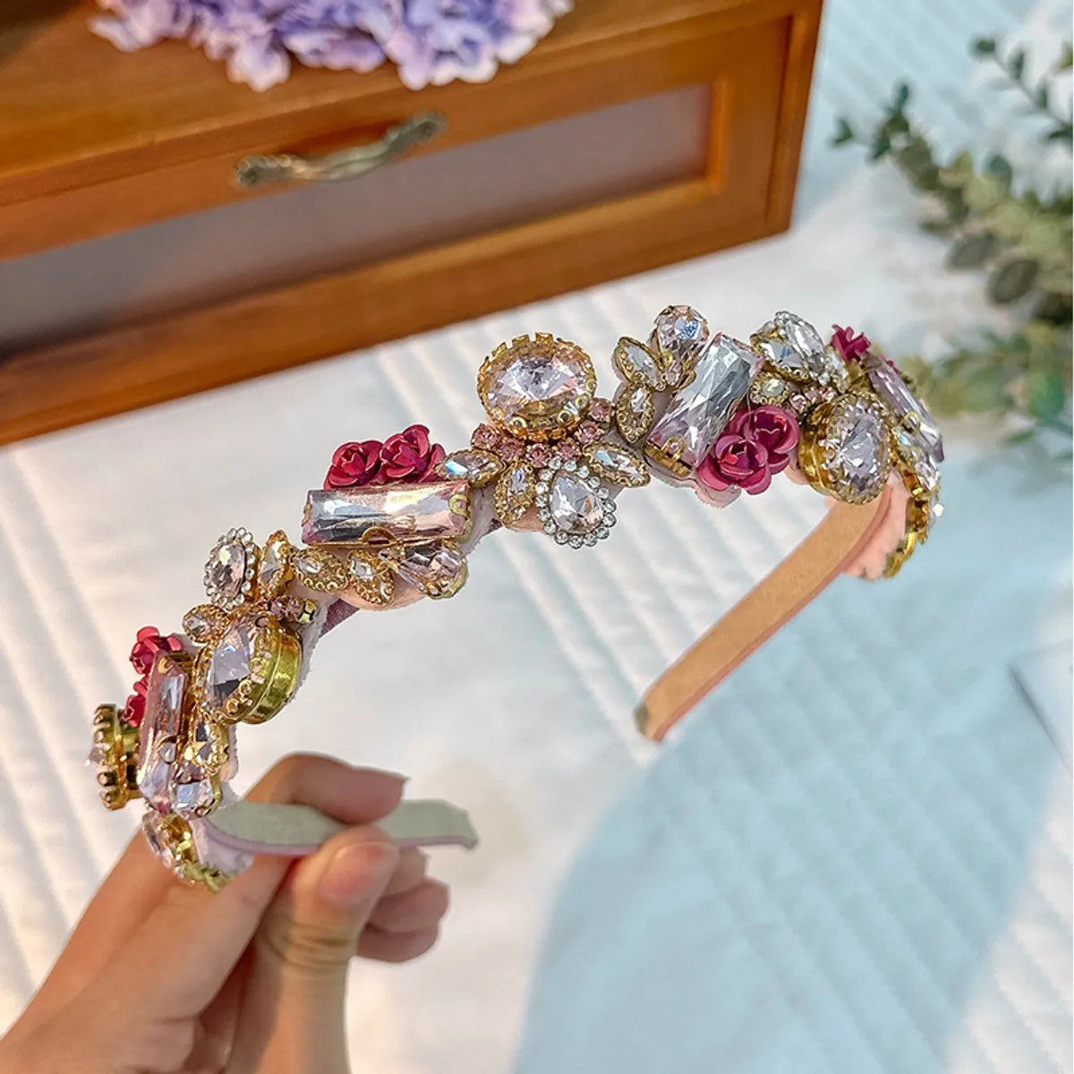 Simple Style Flower Rhinestone Patchwork Hair Band