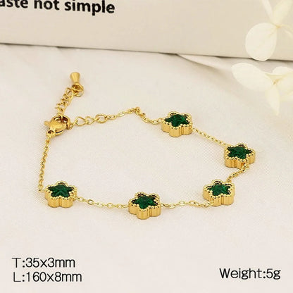 Simple Style Flower Rhombus 304 Stainless Steel 18K Gold Plated Zircon Bracelets In Bulk