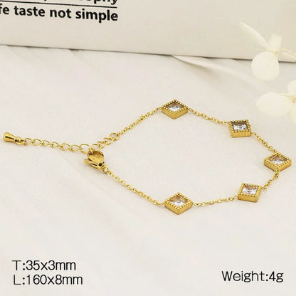 Simple Style Flower Rhombus 304 Stainless Steel 18K Gold Plated Zircon Bracelets In Bulk