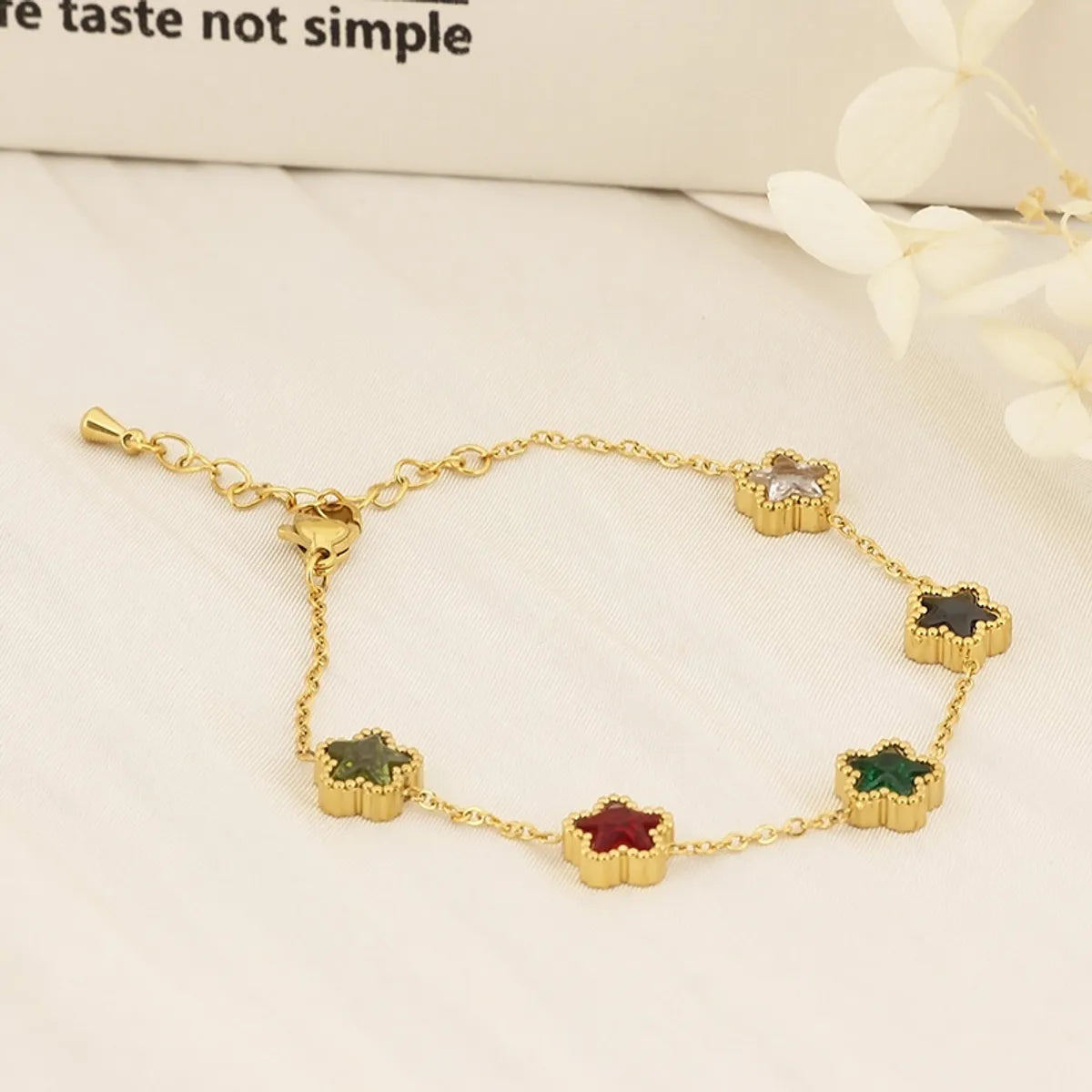 Simple Style Flower Rhombus 304 Stainless Steel 18K Gold Plated Zircon Bracelets In Bulk