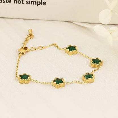 Simple Style Flower Rhombus 304 Stainless Steel 18K Gold Plated Zircon Bracelets In Bulk