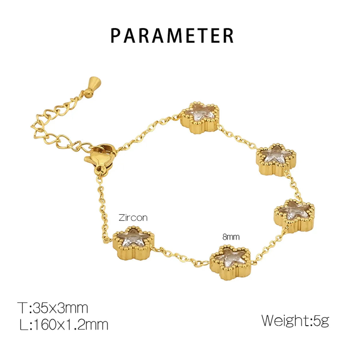 Simple Style Flower Rhombus 304 Stainless Steel 18K Gold Plated Zircon Bracelets In Bulk