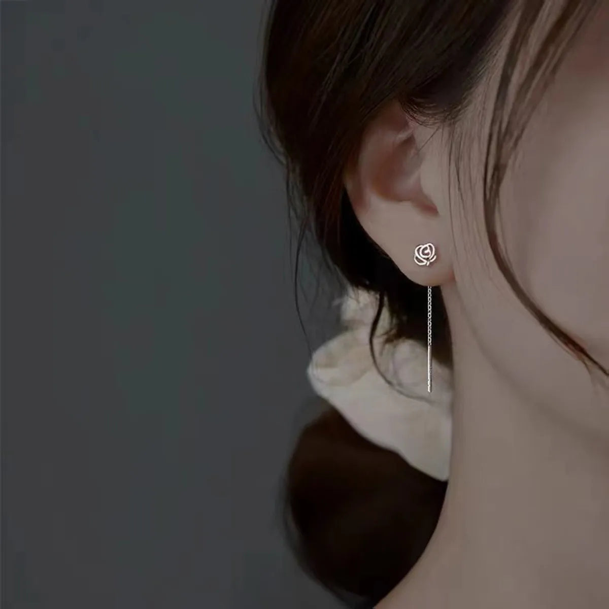 Simple Style Flower Silver Plating Ear Line 1 Pair