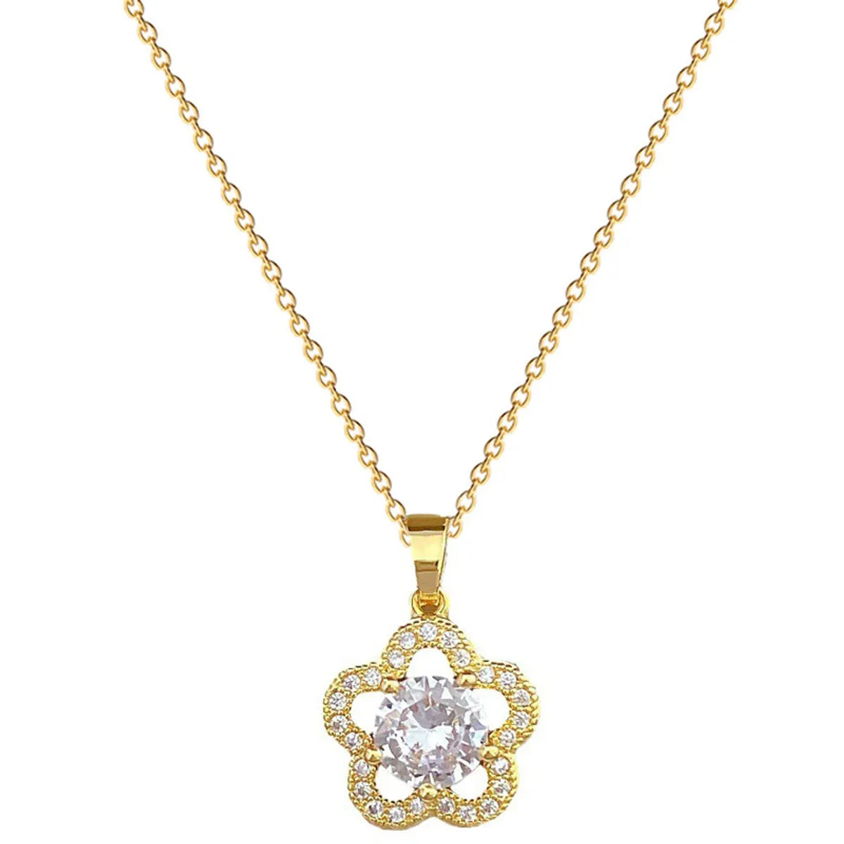 Simple Style Flower Stainless Steel Copper Inlay Zircon Pendant Necklace