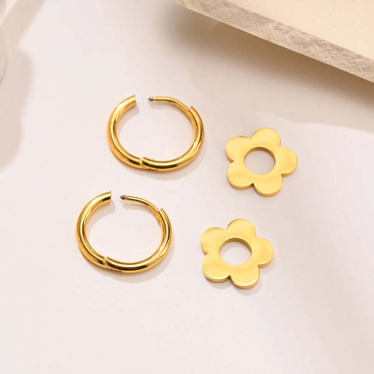 1 Pair Simple Style Flower Plating Stainless Steel Earrings