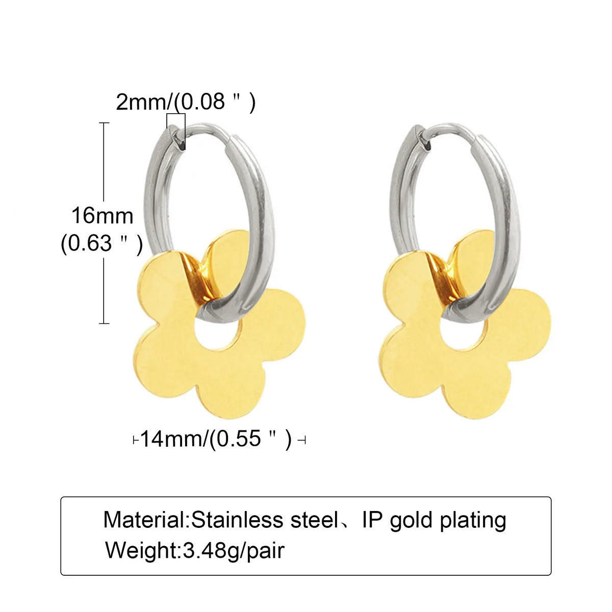 1 Pair Simple Style Flower Plating Stainless Steel Earrings