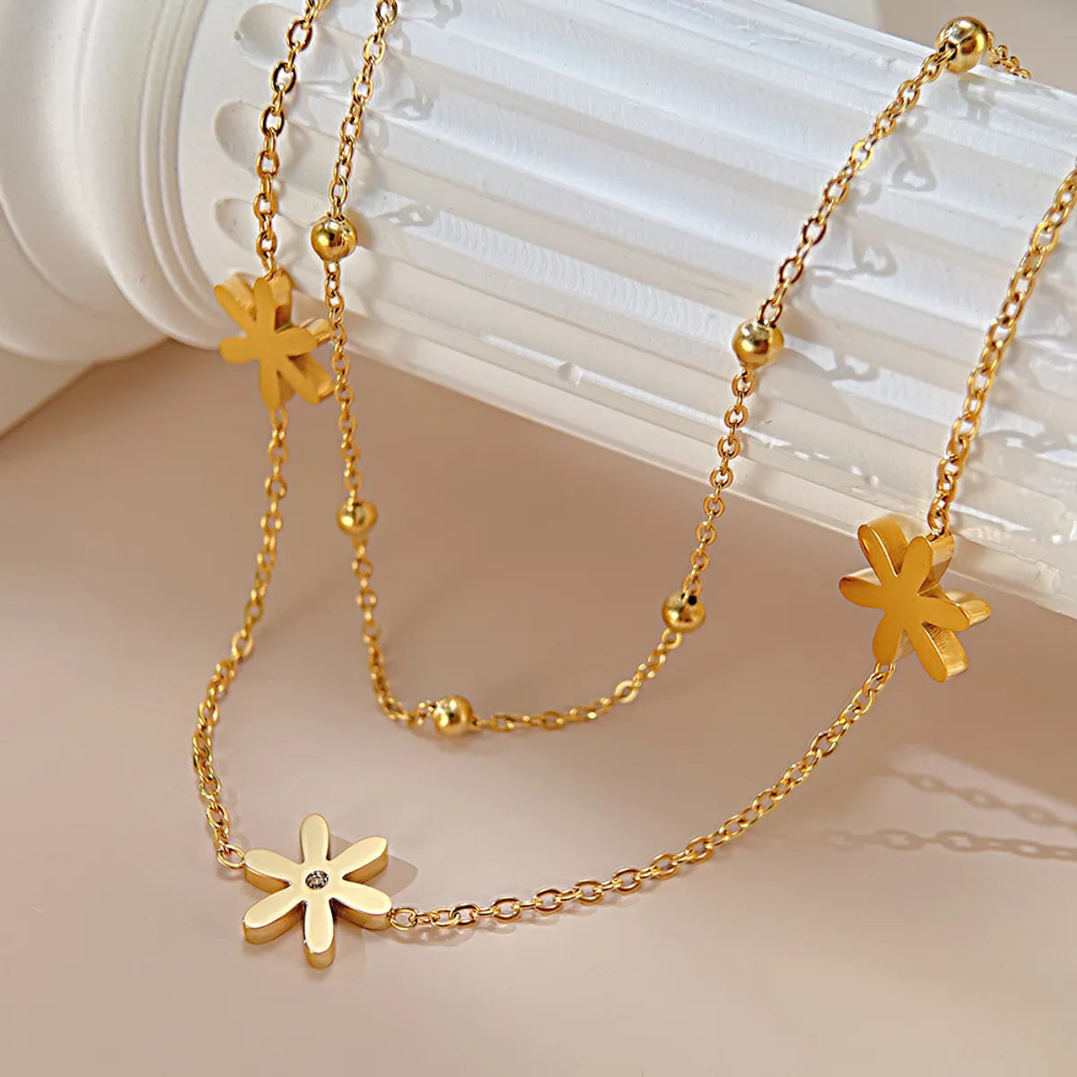 Simple Style Flower Stainless Steel Inlay Zircon Women's Anklet