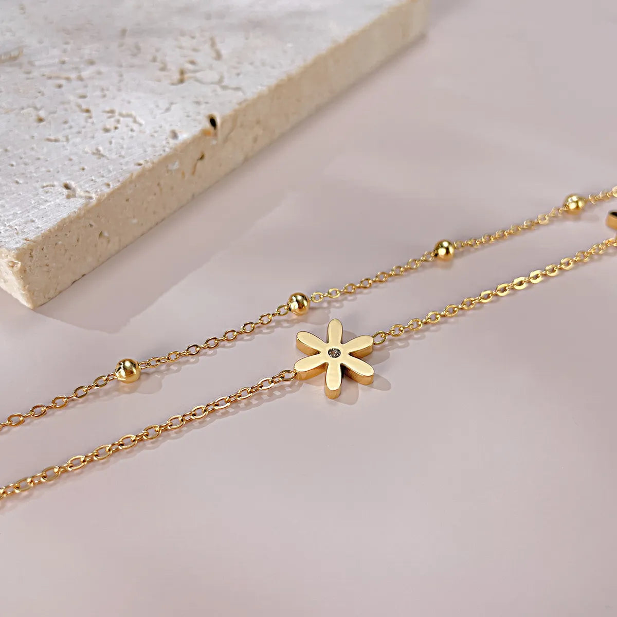 Simple Style Flower Stainless Steel Inlay Zircon Women's Anklet