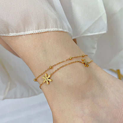 Simple Style Flower Stainless Steel Inlay Zircon Women's Anklet