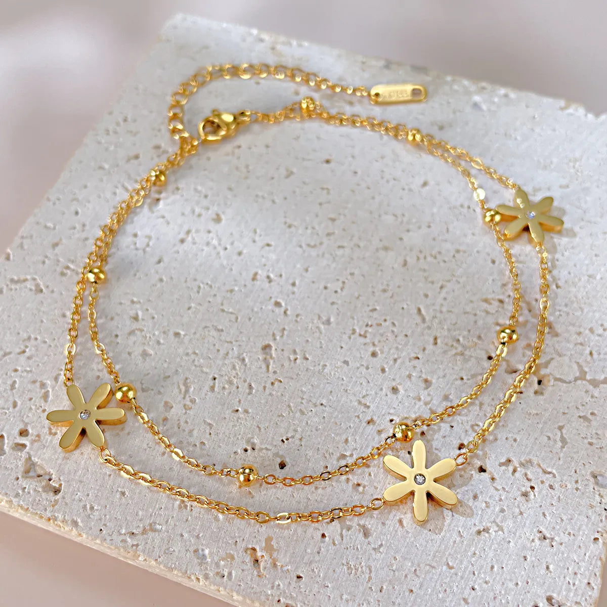 Simple Style Flower Stainless Steel Inlay Zircon Women's Anklet