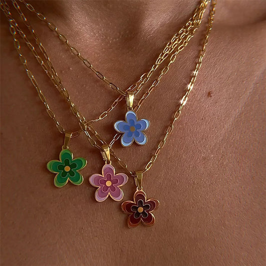 Simple Style Flower Stainless Steel Necklace Plating Stainless Steel Necklaces