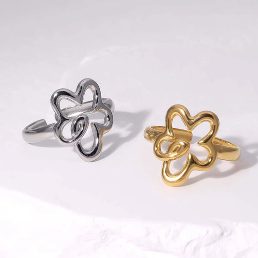 Simple Style Flower Stainless Steel Open Rings