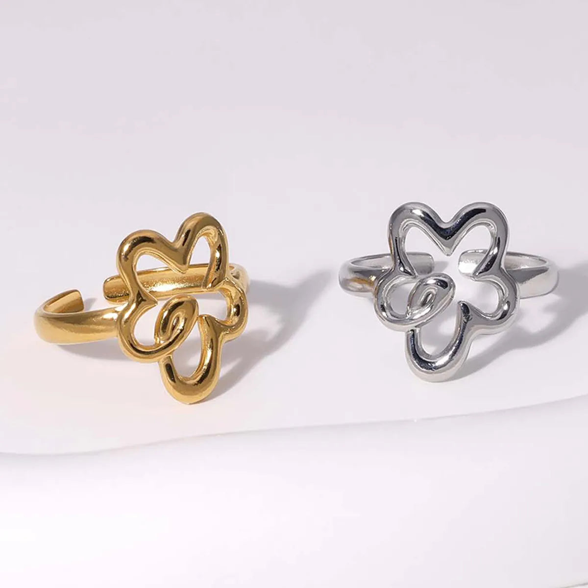 Simple Style Flower Stainless Steel Open Rings