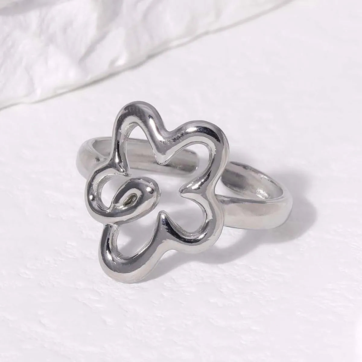 Simple Style Flower Stainless Steel Open Rings