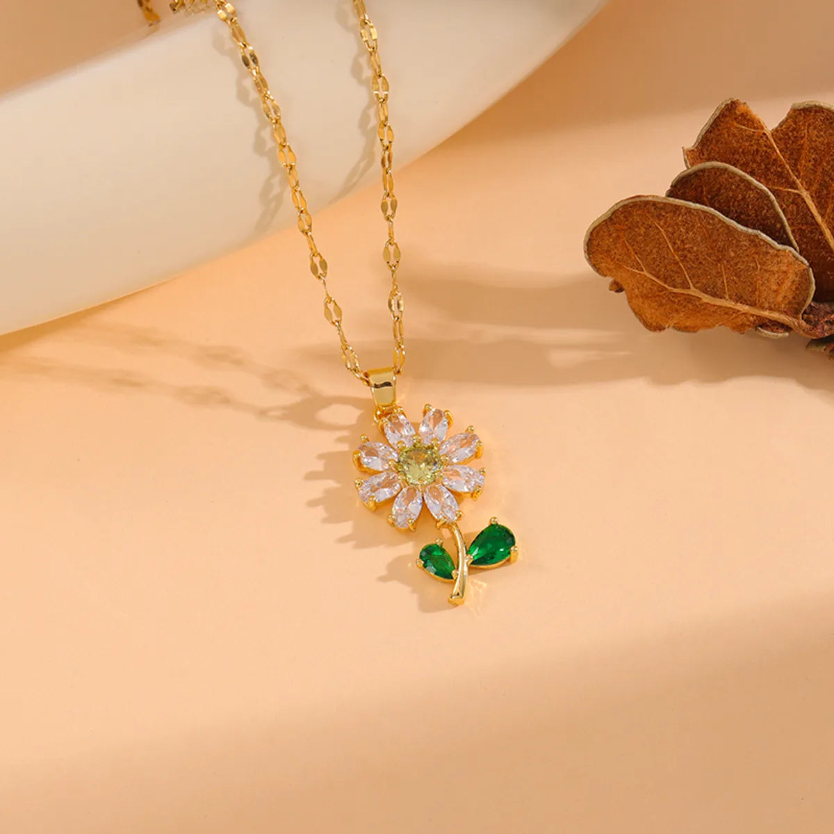 Simple Style Flower Stainless Steel Plating Inlay Rhinestones 18k Gold Plated Gold Plated Pendant Necklace