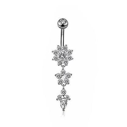 Simple Style Flower Stainless Steel Rhinestones Belly Ring In Bulk