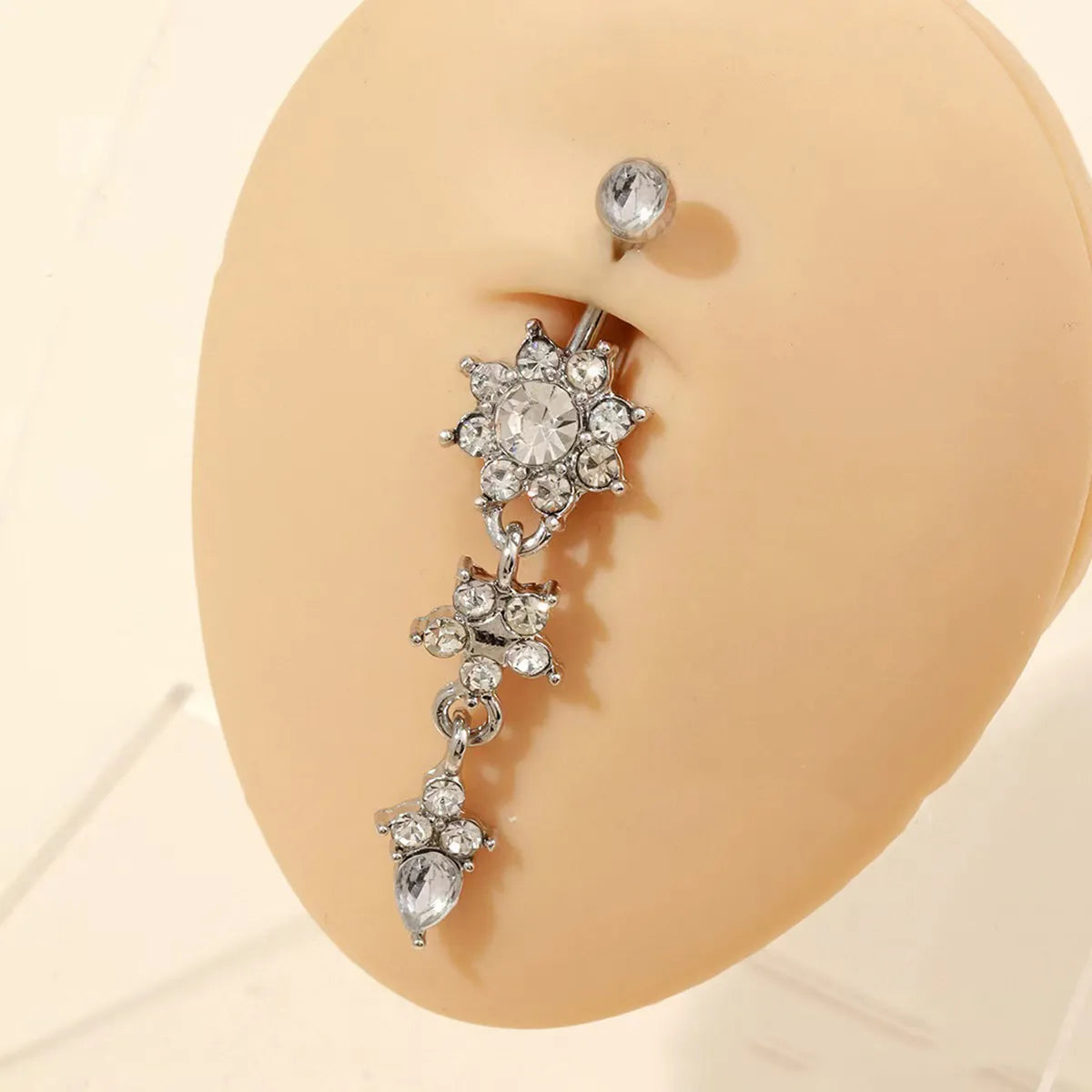 Simple Style Flower Stainless Steel Rhinestones Belly Ring In Bulk