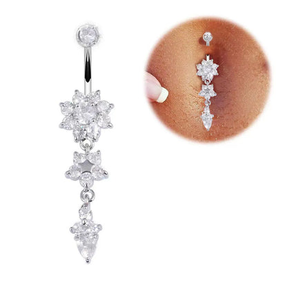 Simple Style Flower Stainless Steel Rhinestones Belly Ring In Bulk