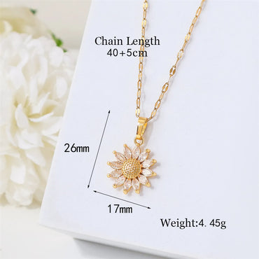 Simple Style Flower Stainless Steel Titanium Steel Plating Inlay Zircon 18k Gold Plated Pendant Necklace