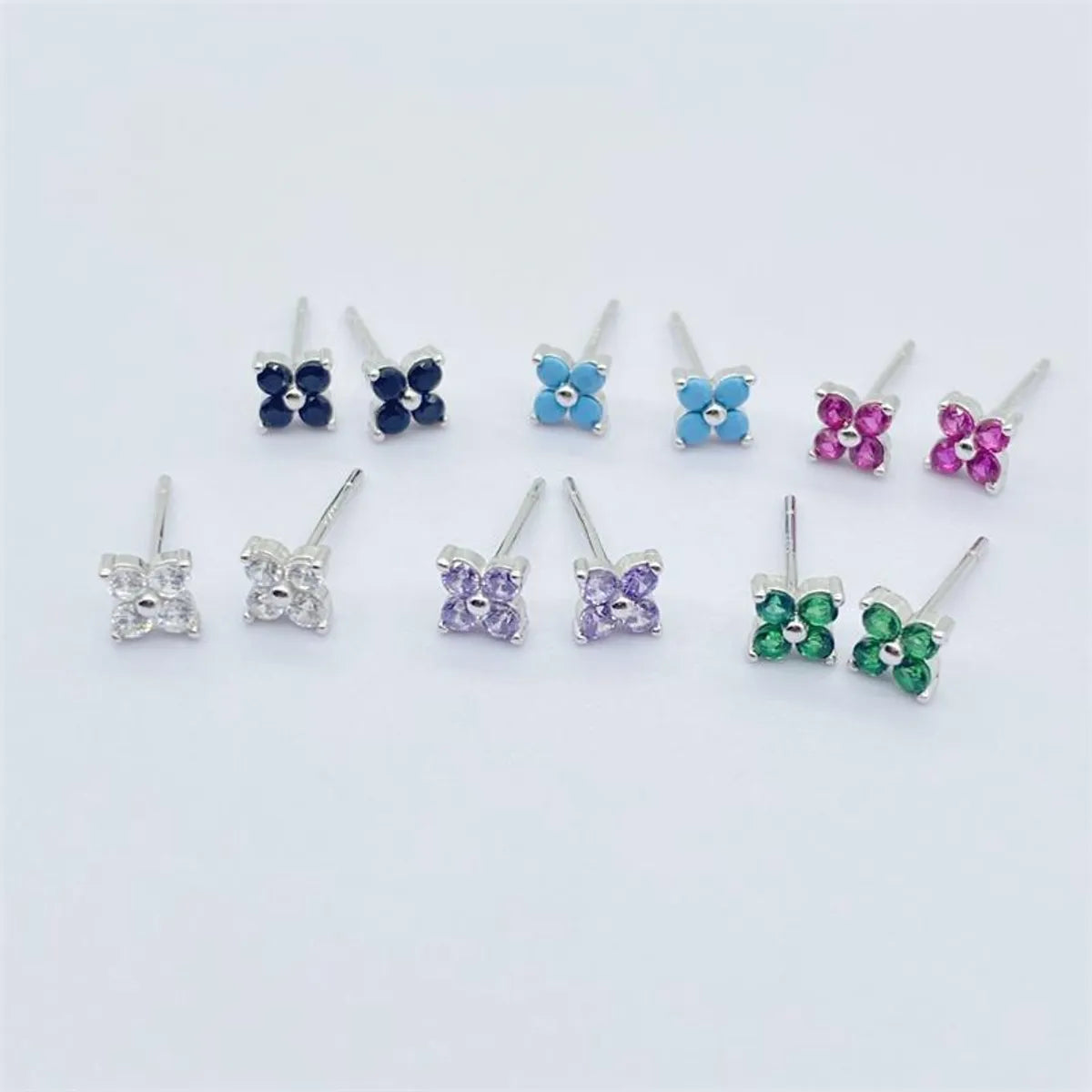 Simple Style Flower Sterling Silver Inlay Artificial Diamond Ear Studs 1 Pair