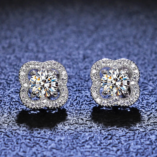 Simple Style Flower Sterling Silver Inlay Moissanite Zircon Ear Studs