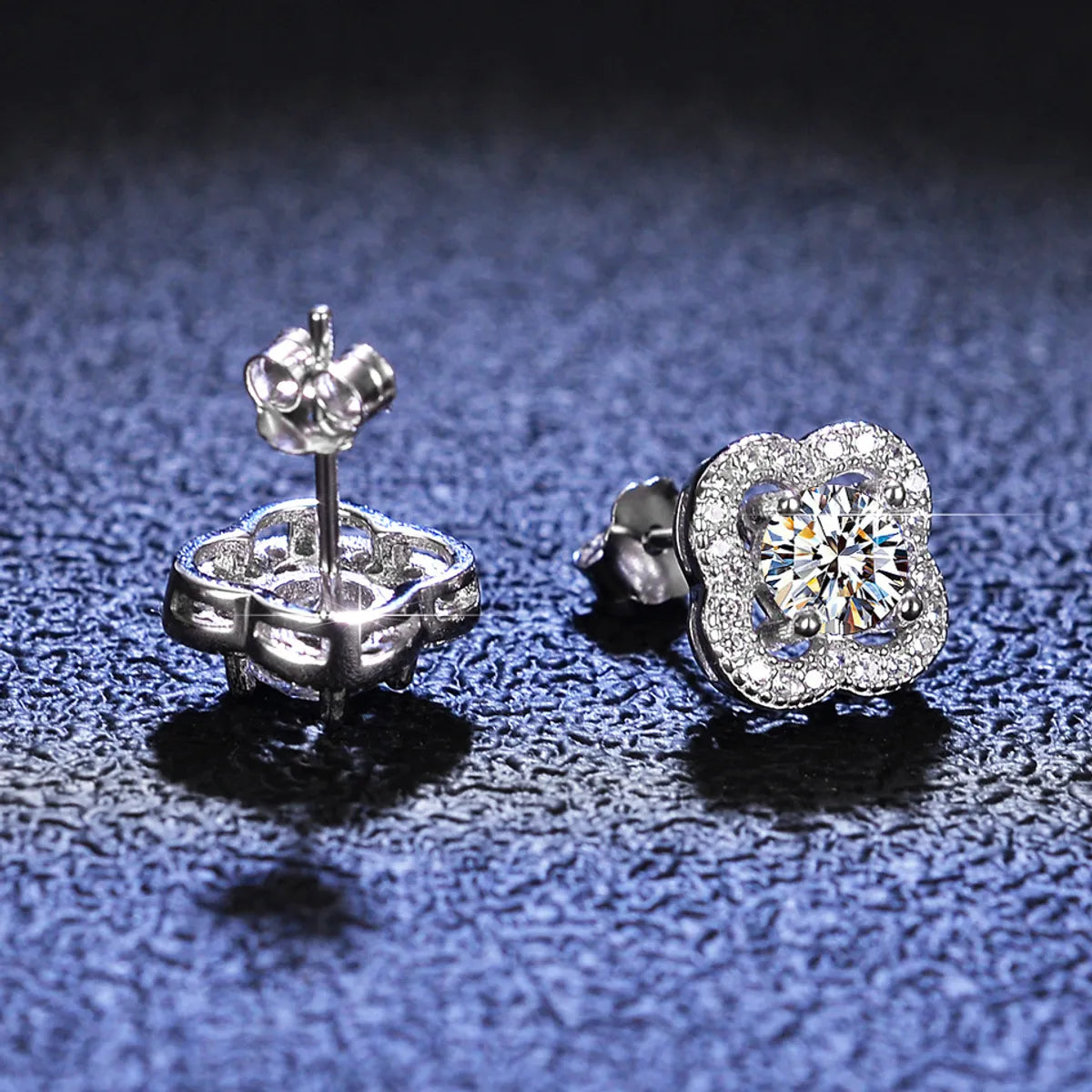 Simple Style Flower Sterling Silver Inlay Moissanite Zircon Ear Studs