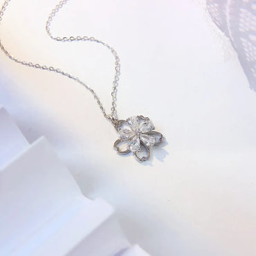 Simple Style Flower Sterling Silver Inlay Zircon Pendant Necklace