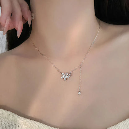 Simple Style Flower Sterling Silver Inlay Zircon Pendant Necklace