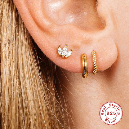 Simple Style Flower Sterling Silver Plating Inlay Zircon Ear Studs 3 Pieces