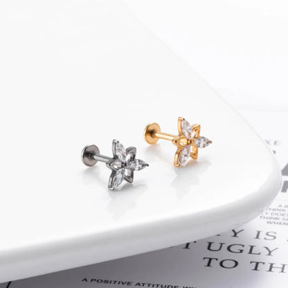 Simple Style Flower Titanium Inlay Zircon Ear Studs