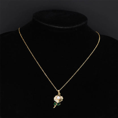 Simple Style Flower Titanium Steel Copper Inlay Zircon Pendant Necklace