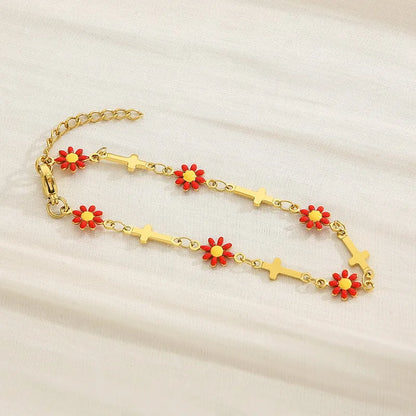 Wholesale Jewelry Simple Style Flower Titanium Steel 18K Gold Plated Enamel Bracelets Necklace