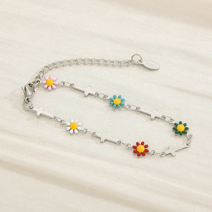 Wholesale Jewelry Simple Style Flower Titanium Steel 18K Gold Plated Enamel Bracelets Necklace