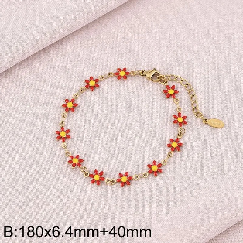 Wholesale Jewelry Simple Style Flower Titanium Steel 18K Gold Plated Enamel Bracelets Necklace