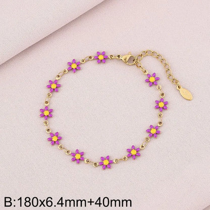 Wholesale Jewelry Simple Style Flower Titanium Steel 18K Gold Plated Enamel Bracelets Necklace