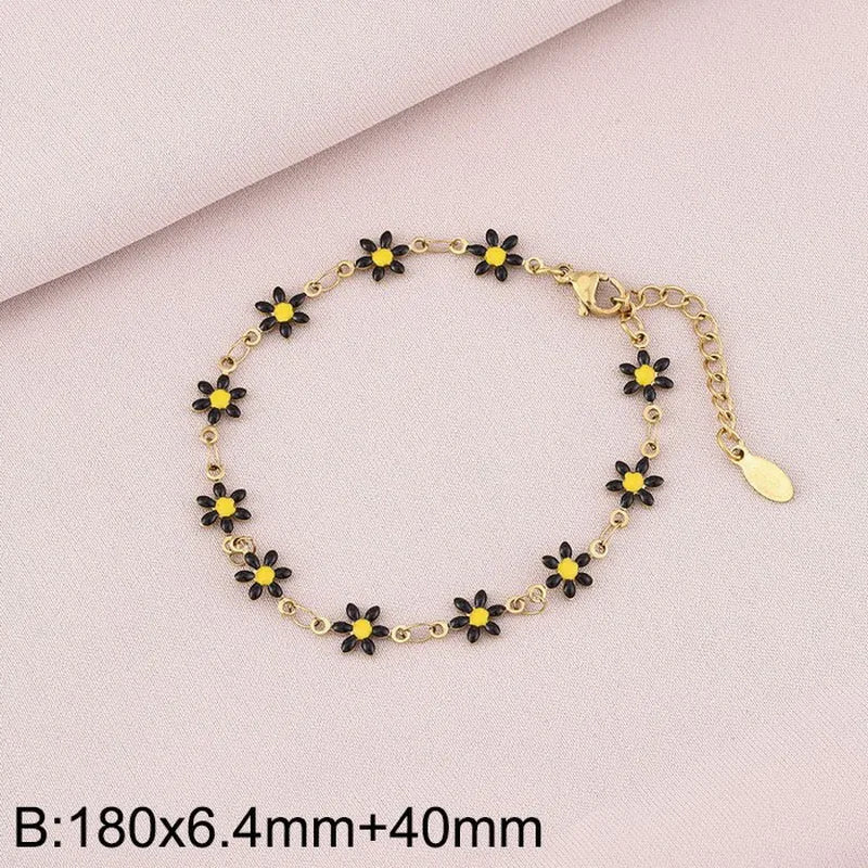 Wholesale Jewelry Simple Style Flower Titanium Steel 18K Gold Plated Enamel Bracelets Necklace