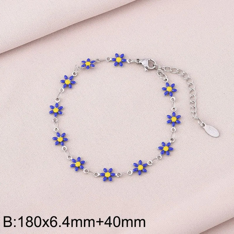 Wholesale Jewelry Simple Style Flower Titanium Steel 18K Gold Plated Enamel Bracelets Necklace