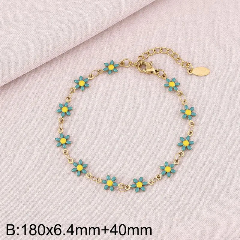 Wholesale Jewelry Simple Style Flower Titanium Steel 18K Gold Plated Enamel Bracelets Necklace