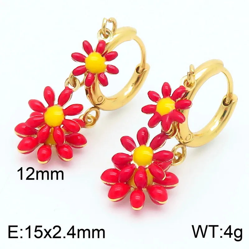 Wholesale Jewelry Simple Style Flower Titanium Steel 18K Gold Plated Enamel Bracelets Necklace